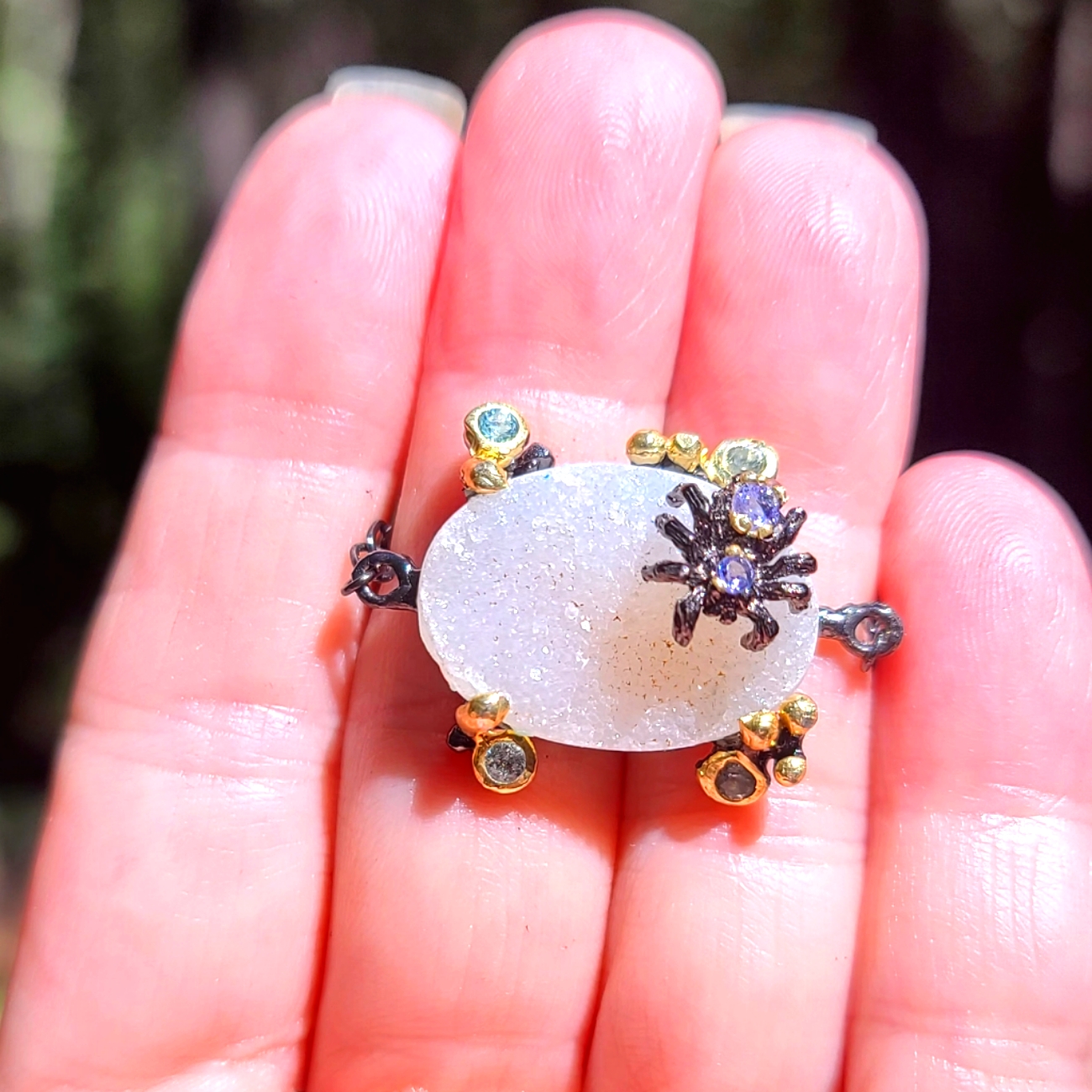Quartz Drutzy Amethyst Spider & Aquamarine Accent Bracelet Sterling & Rhodium